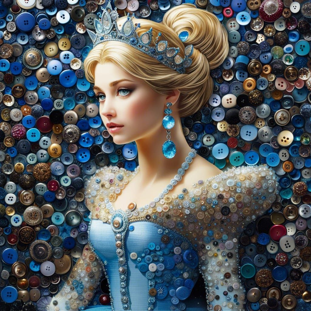 Princess Cinderella Button Collage Portrait