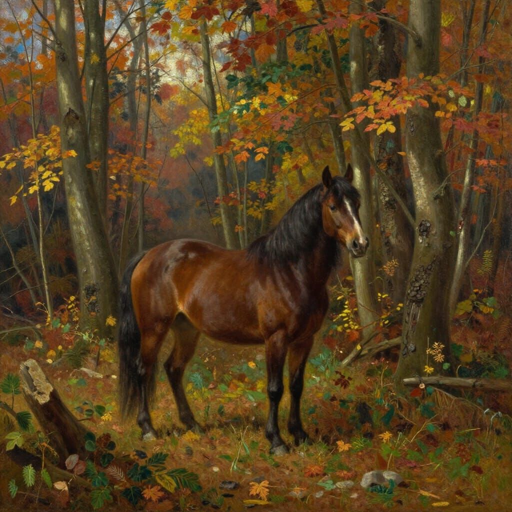Majestic Brown Bear in Autumn Forest Oil Painting