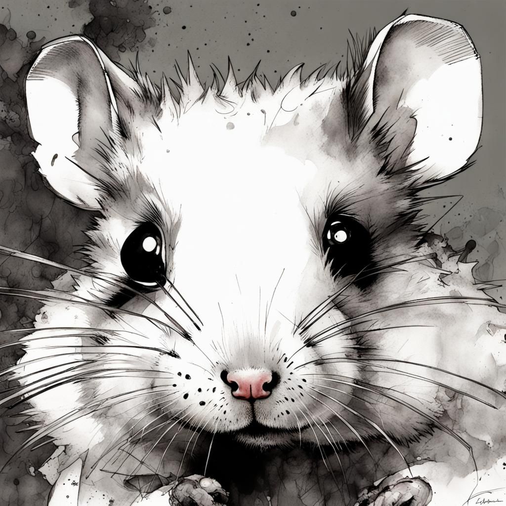 Hamster Close-Up in Ink Splatter Art Style