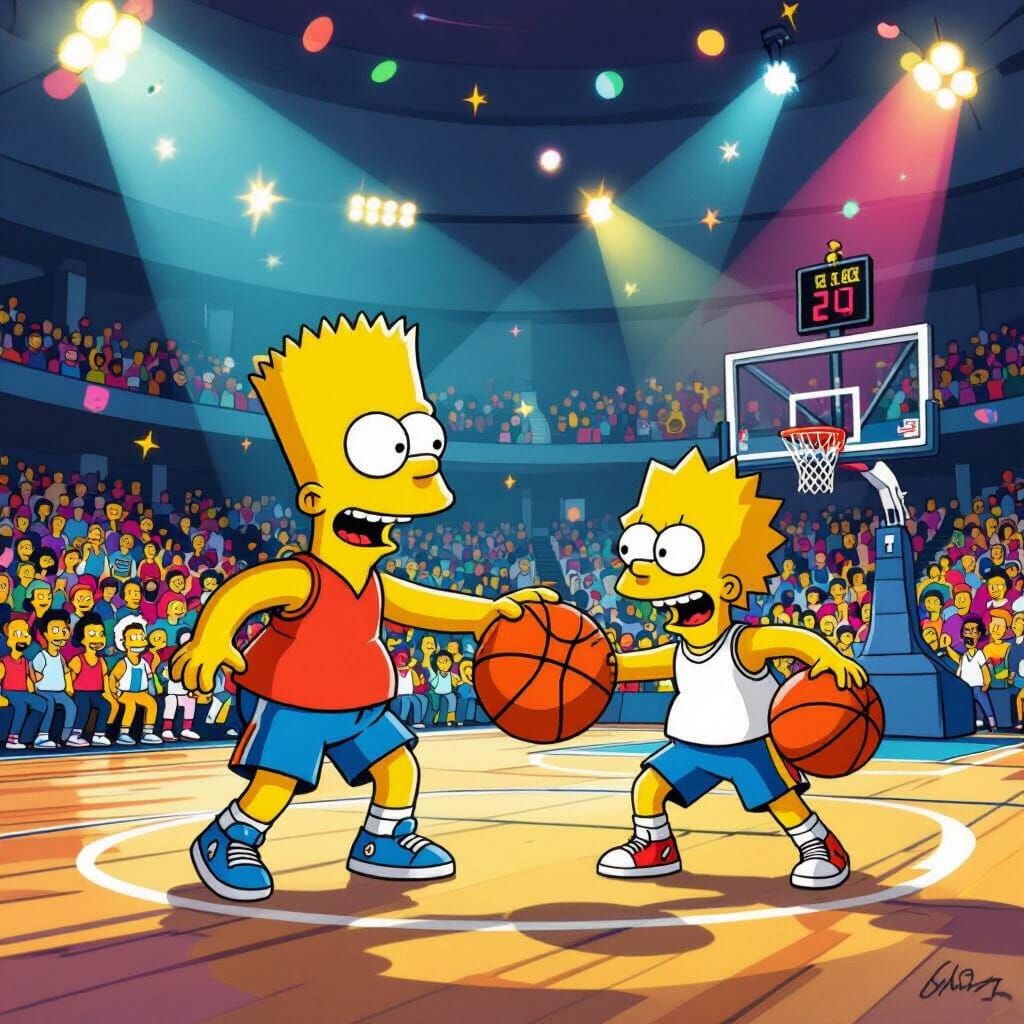 Bart Simpson Plays Basketball in a Packed Stadium