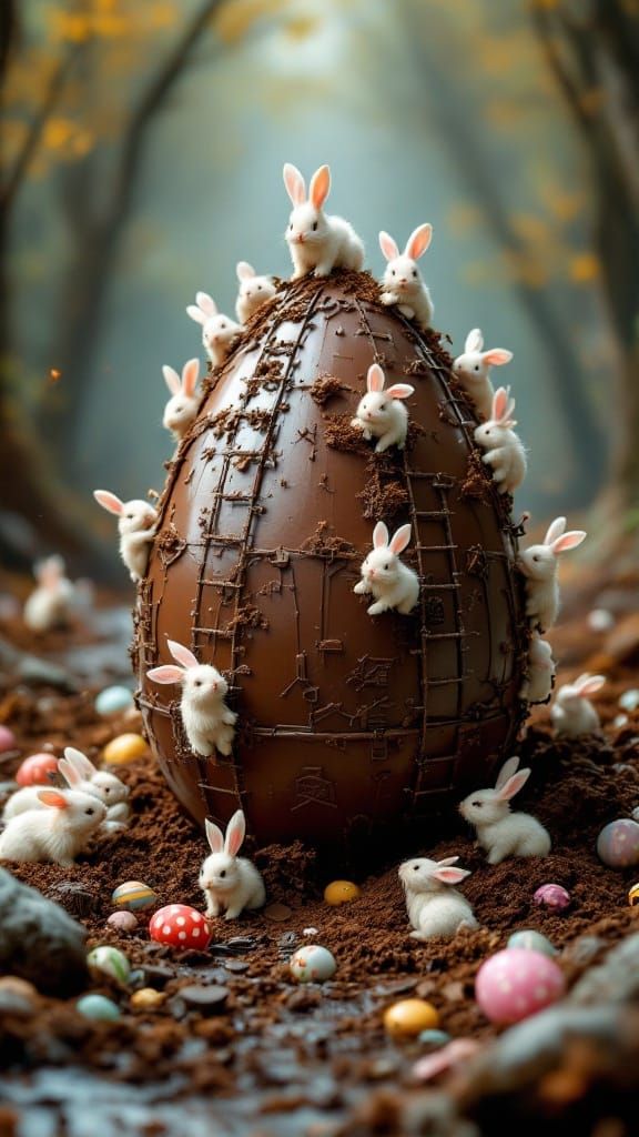 Whimsical White Bunnies Craft Gigantic Chocolate Easter Egg ...