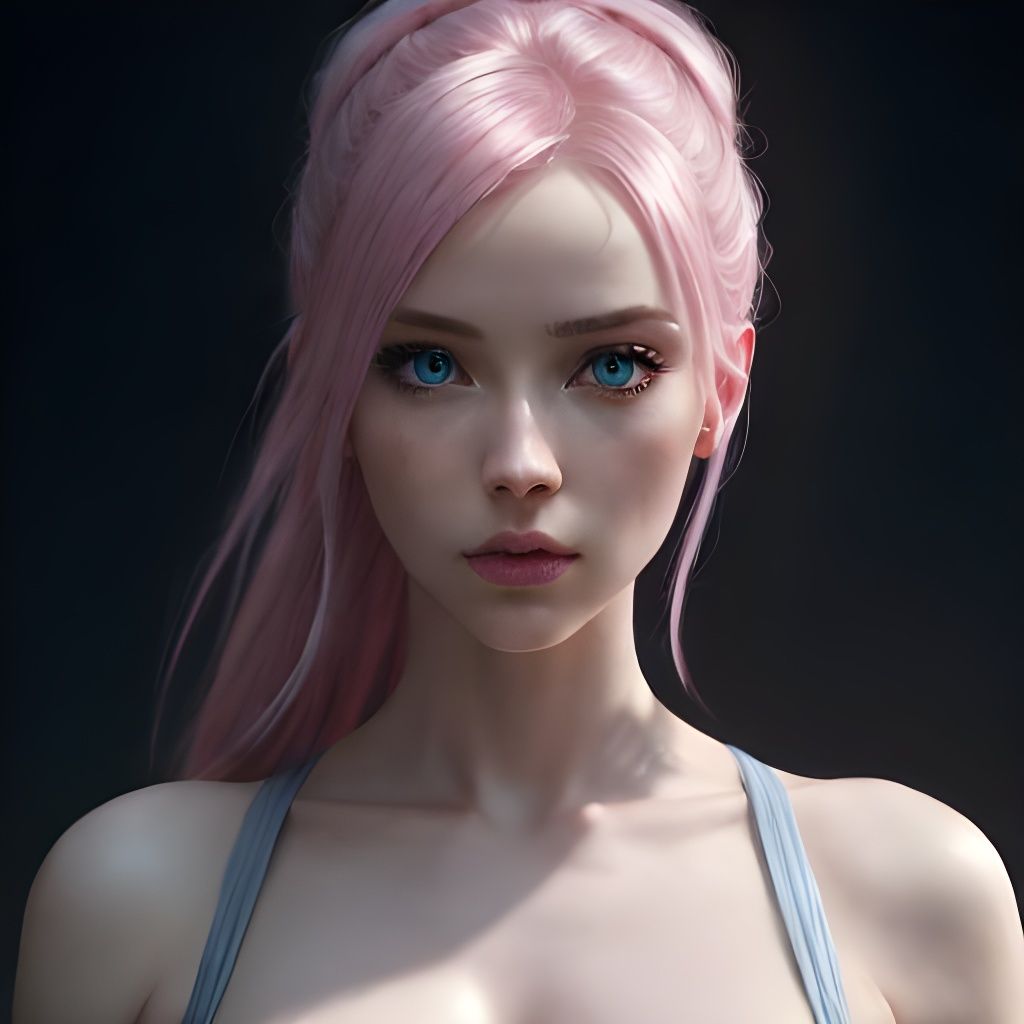 Hyperrealistic Pink-Haired Woman with Blue Eyes