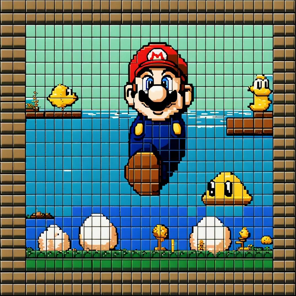 Super Mario Underwater Mosaic Pixel Art