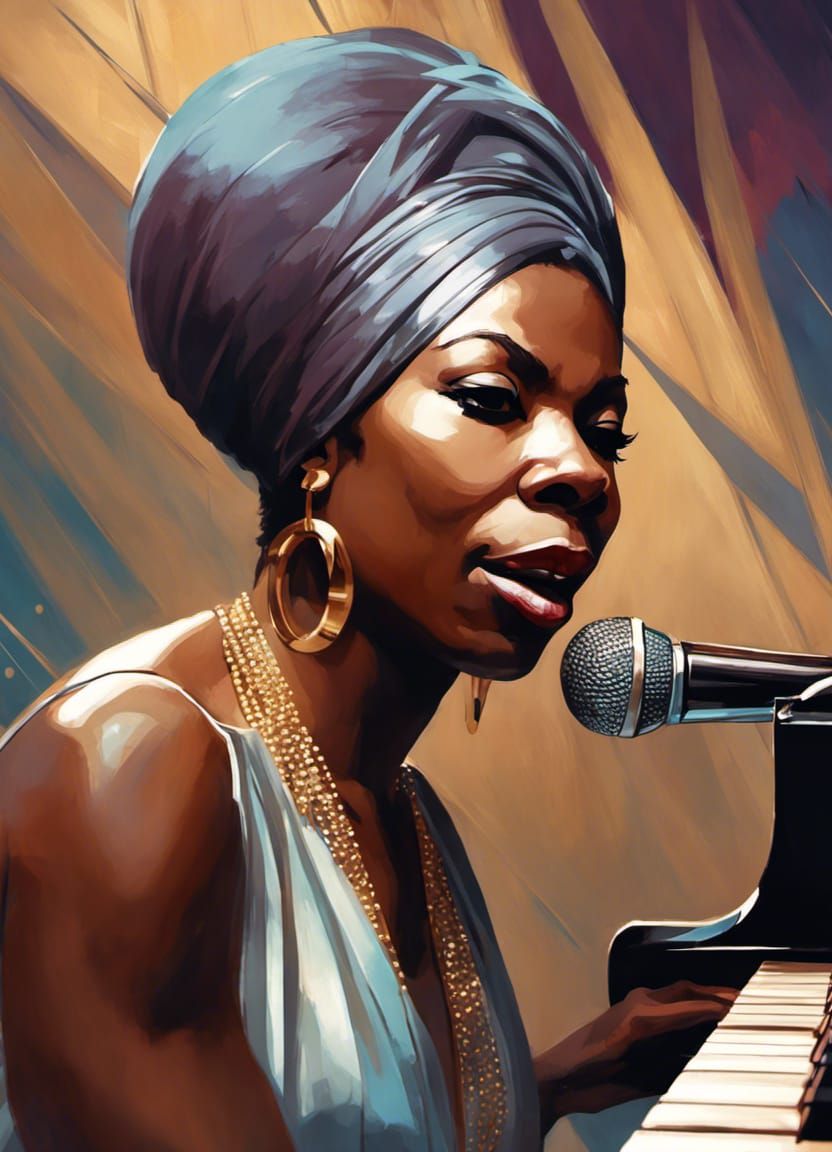 Nina Simone Concert Portrait in Art Nouveau Style