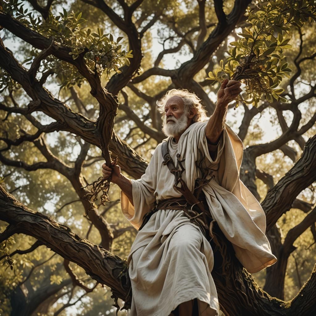 Mystical Druid Harvests Mistletoe in Ancient Forest