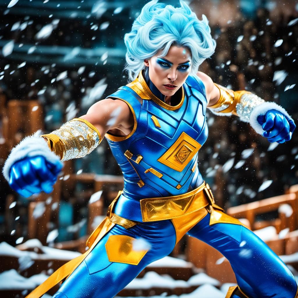 Fierce Ice Elemental Woman in Blizzard