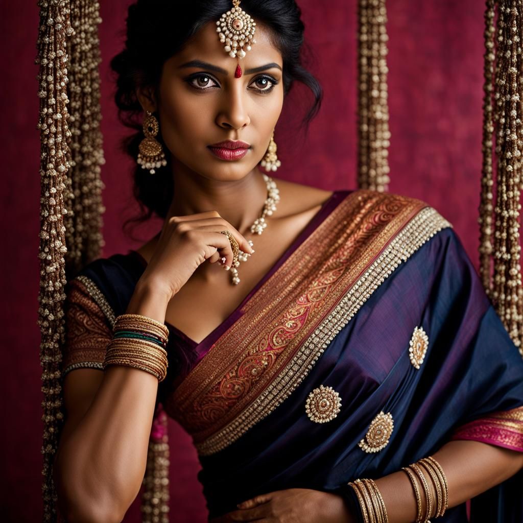 Indian Model in Saree: Professional Studio Portrait