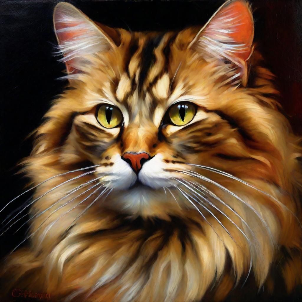 Majestic Cat Portrait in Baroque Oil Painting Style
