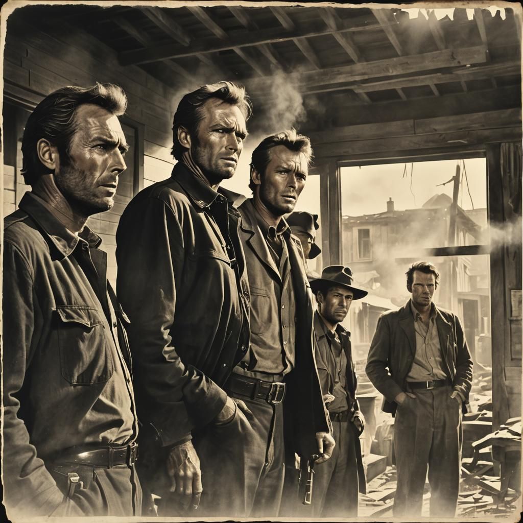 Heist in War-Torn Town: Retro Film Noir Poster