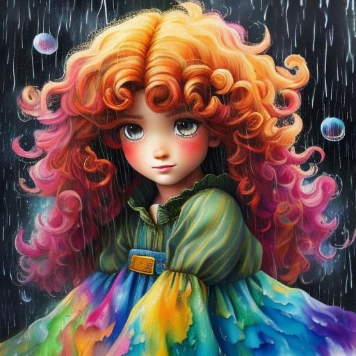 Girl Playing in an Otherworldly Rainstorm, Photorealistic