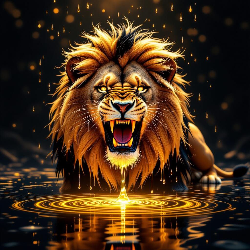 Bioluminescent Lion Roaring in 3D Digital Art