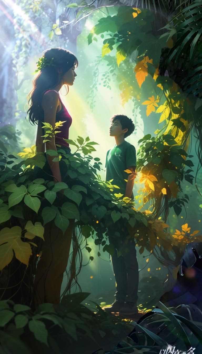 Glowing Plant in Sunny Forest: Digital Art