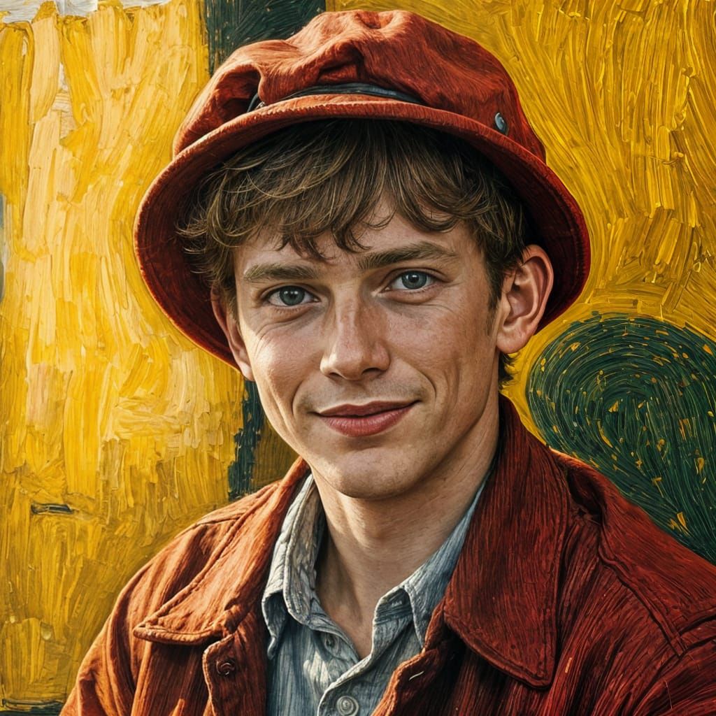 Impressionist Portrait of Holden Caulfield in Red Hunting Ca...