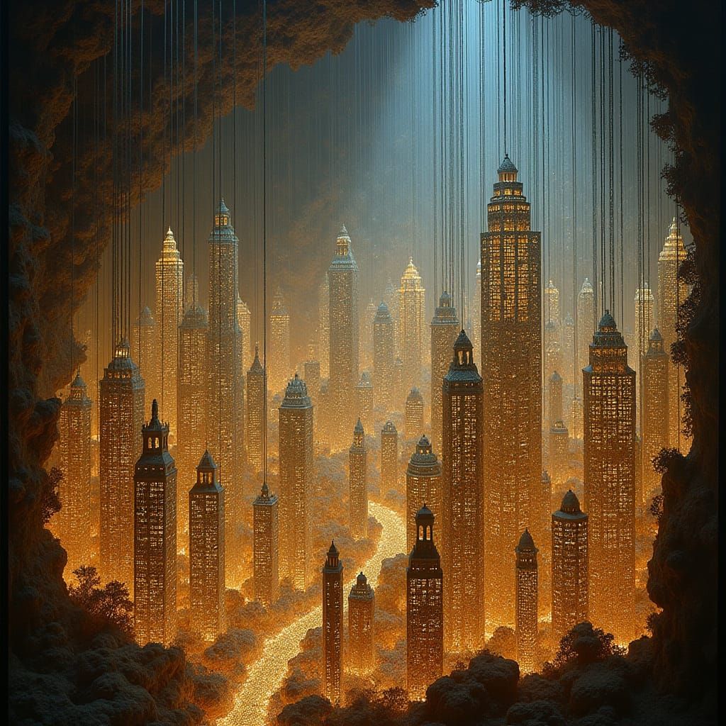 Surreal String Metropolis Inspired by De Chirico