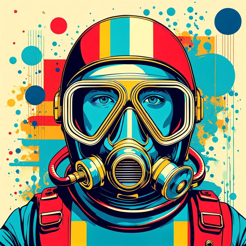 Scuba Diver in Pop Art Screen Print Style