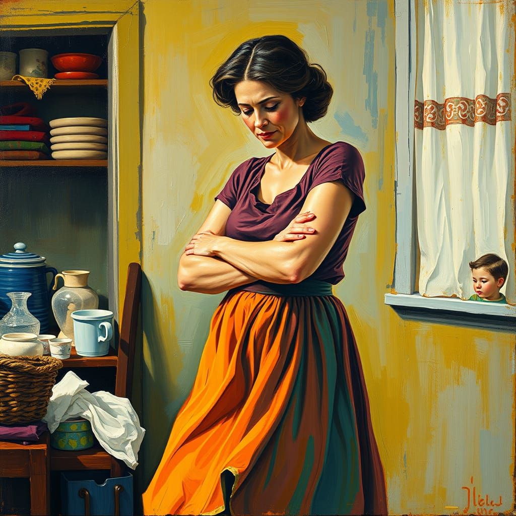 Loving Mother in Vibrant Neo-Impressionist Style