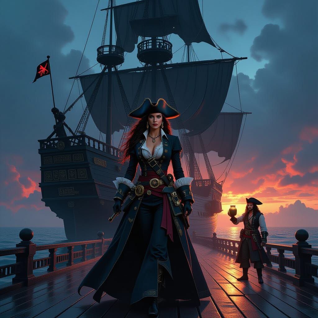 Pirate Captain and Jack Sparrow in Dark Fantasy Matte Painti...