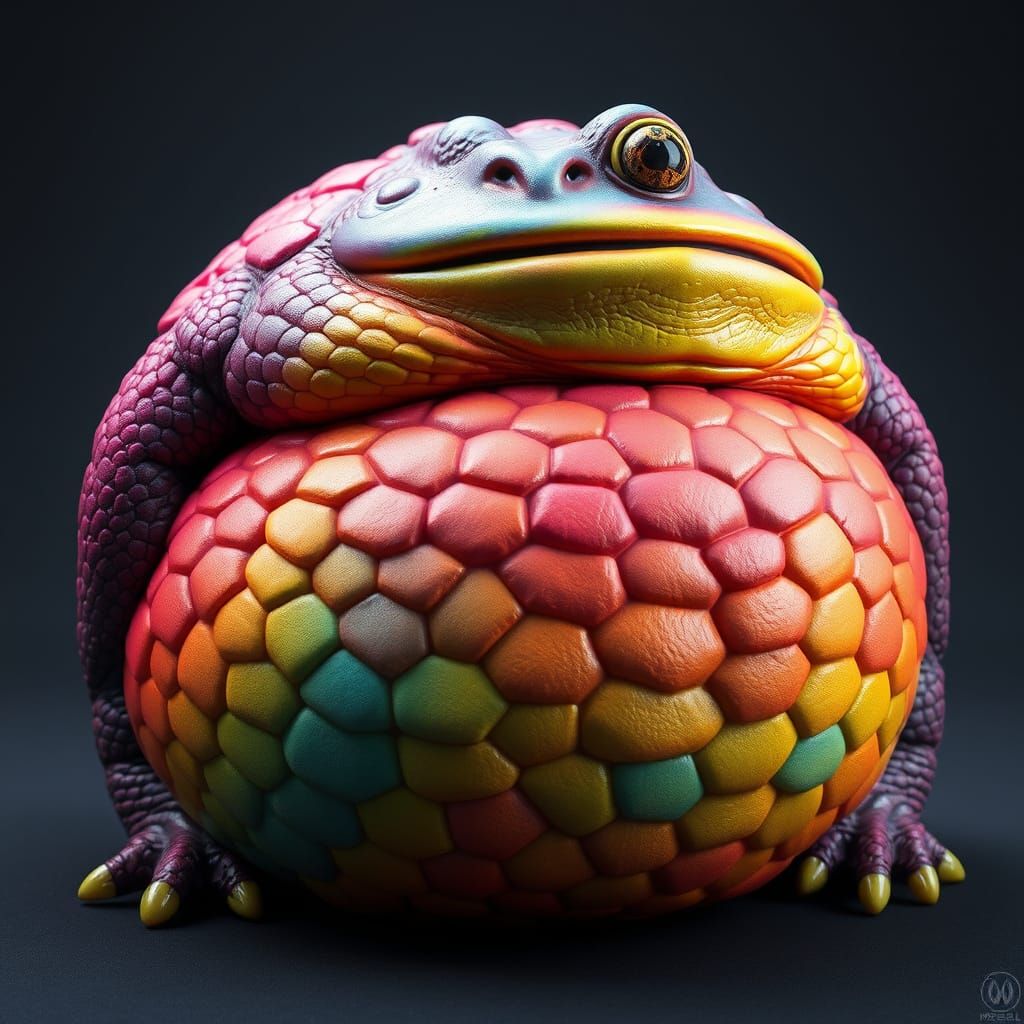 Vibrant Rainbow Toad as a Surreal, Hyper-Realistic Sculpture