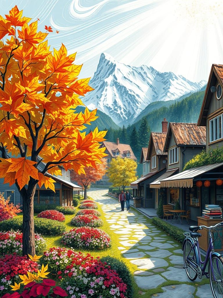 Autumn Garden Paradise in Vibrant Post-Impressionist Style