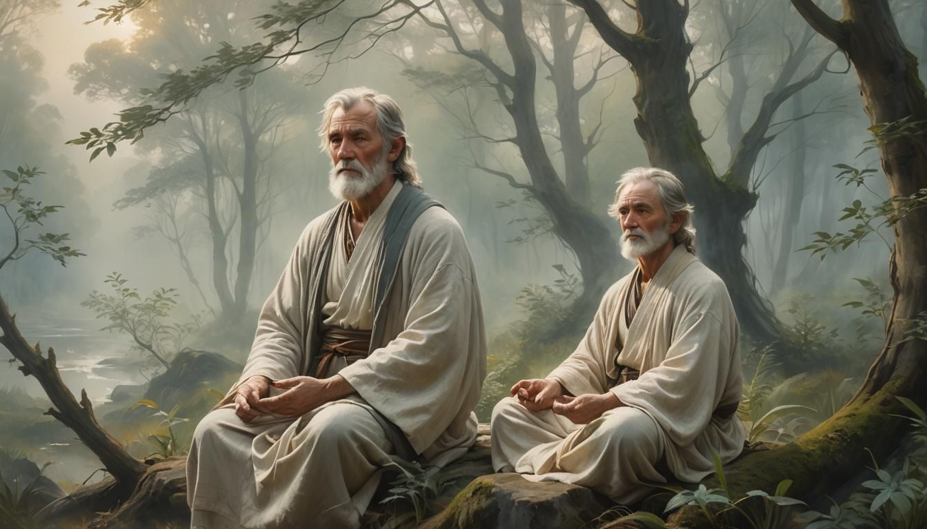 Stoic Sage Meditating in Ethereal Turner-Inspired Landscape