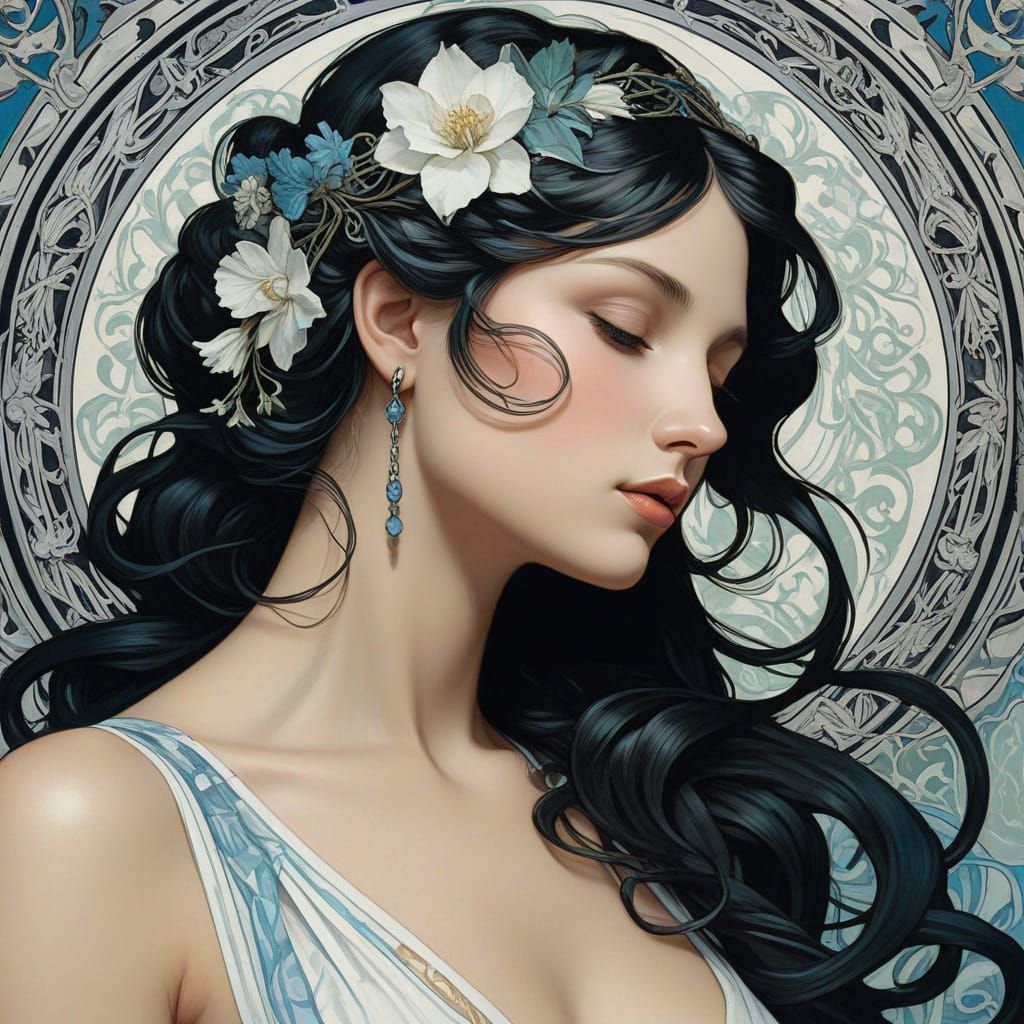 Art Nouveau Portrait of Aphrodite Applying Powder