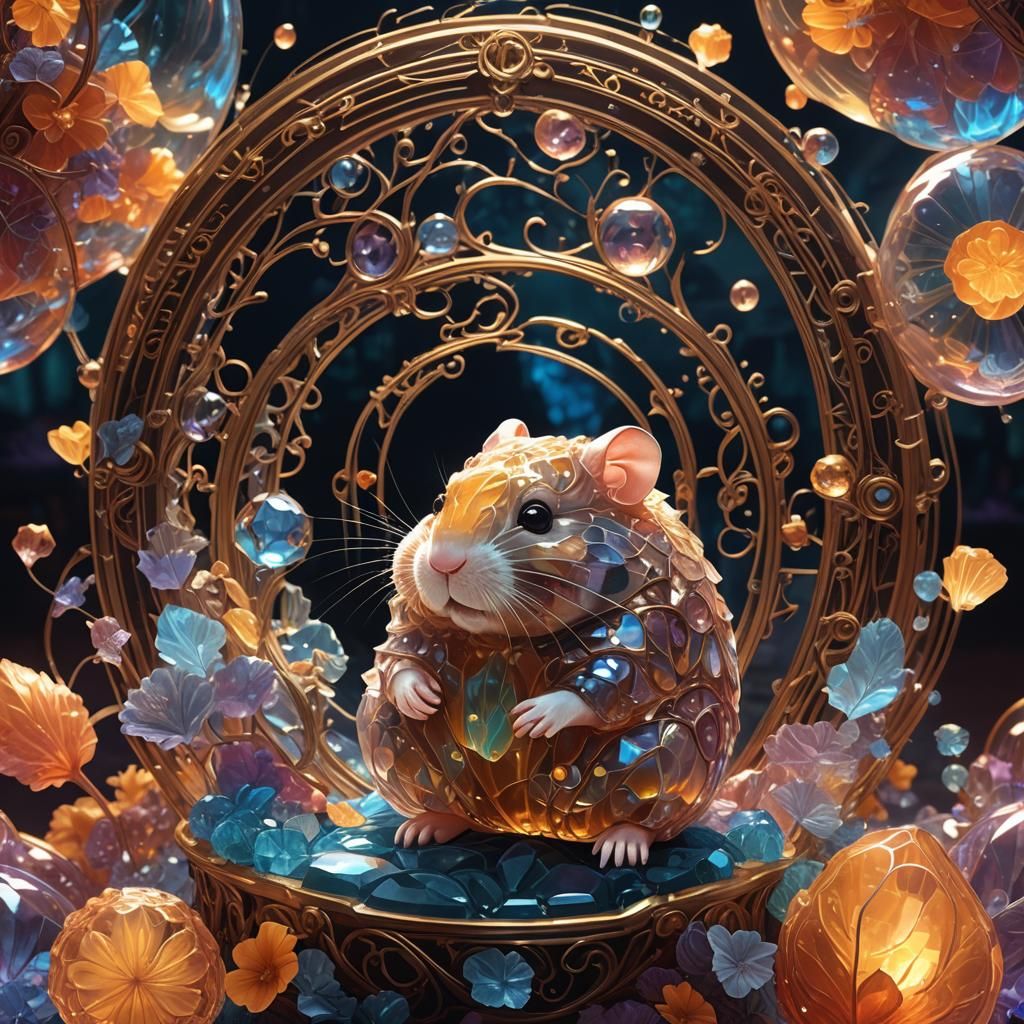 Ethereal Crystal Hamster in Art Nouveau Style