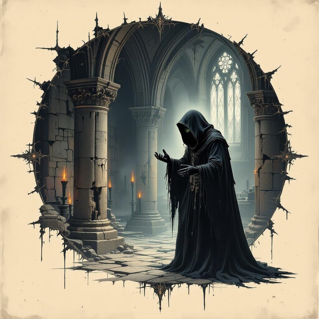Arcane Ritual in Gothic Cathedral Chamber, Dark Fantasy Styl...