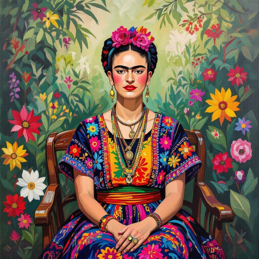 Vibrant Portrait in Surreal Mexican Folk Art Style