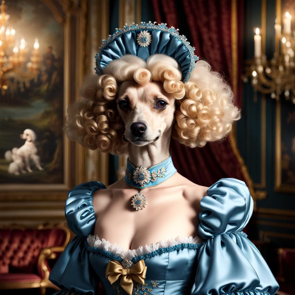 Poodle as Madame de Pompadour in Rococo Style
