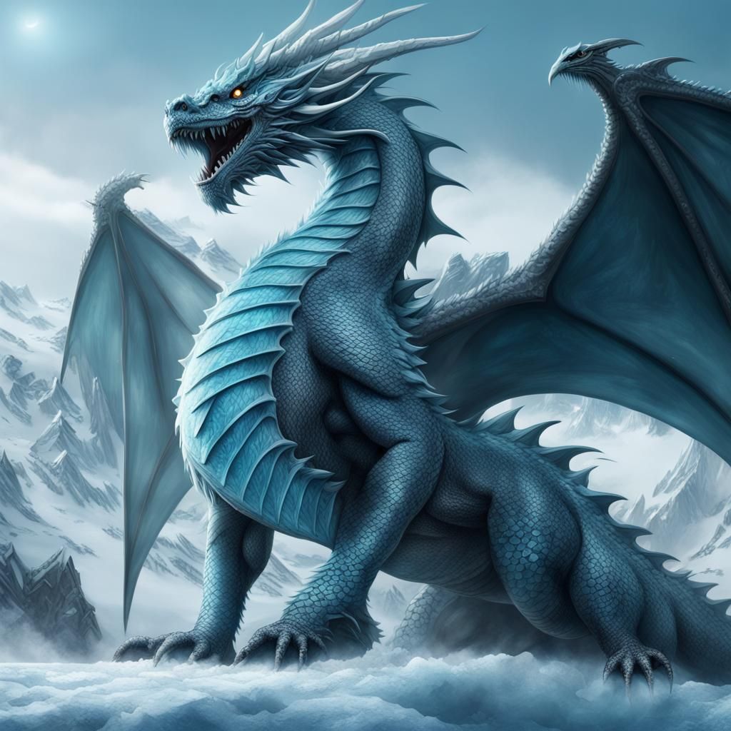 Ice Blue Dragon Digital Matte Painting
