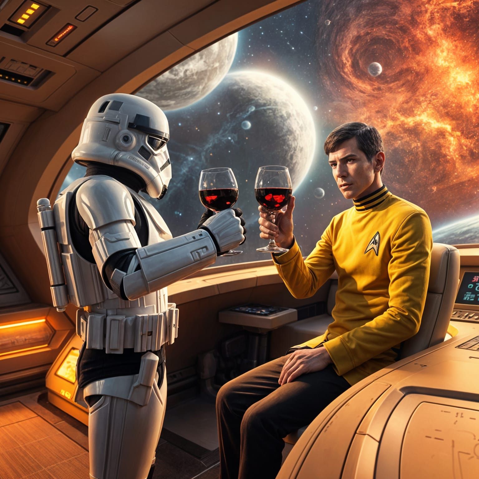 Stormtrooper Toasts with Spock in Starship Enterprise