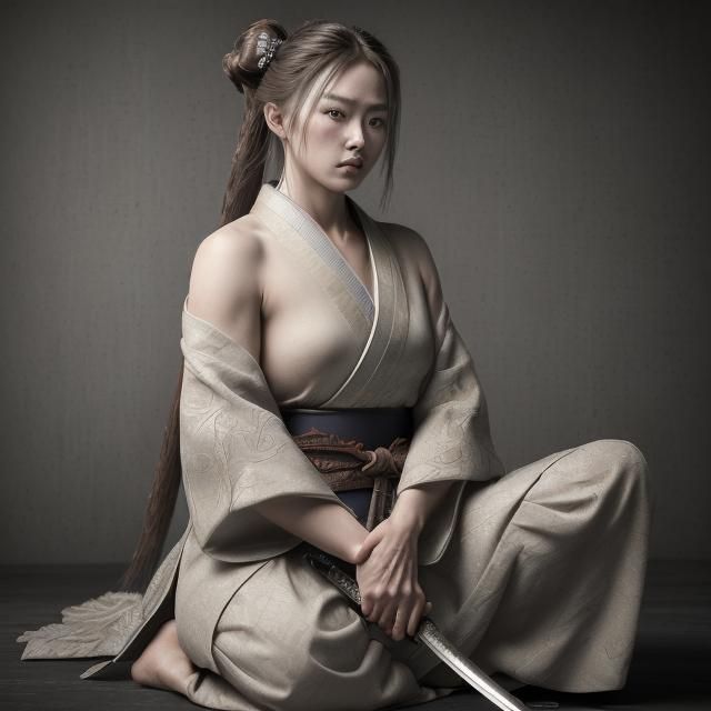 Ultra-Detailed Photo of Female Samurai in Kimono
