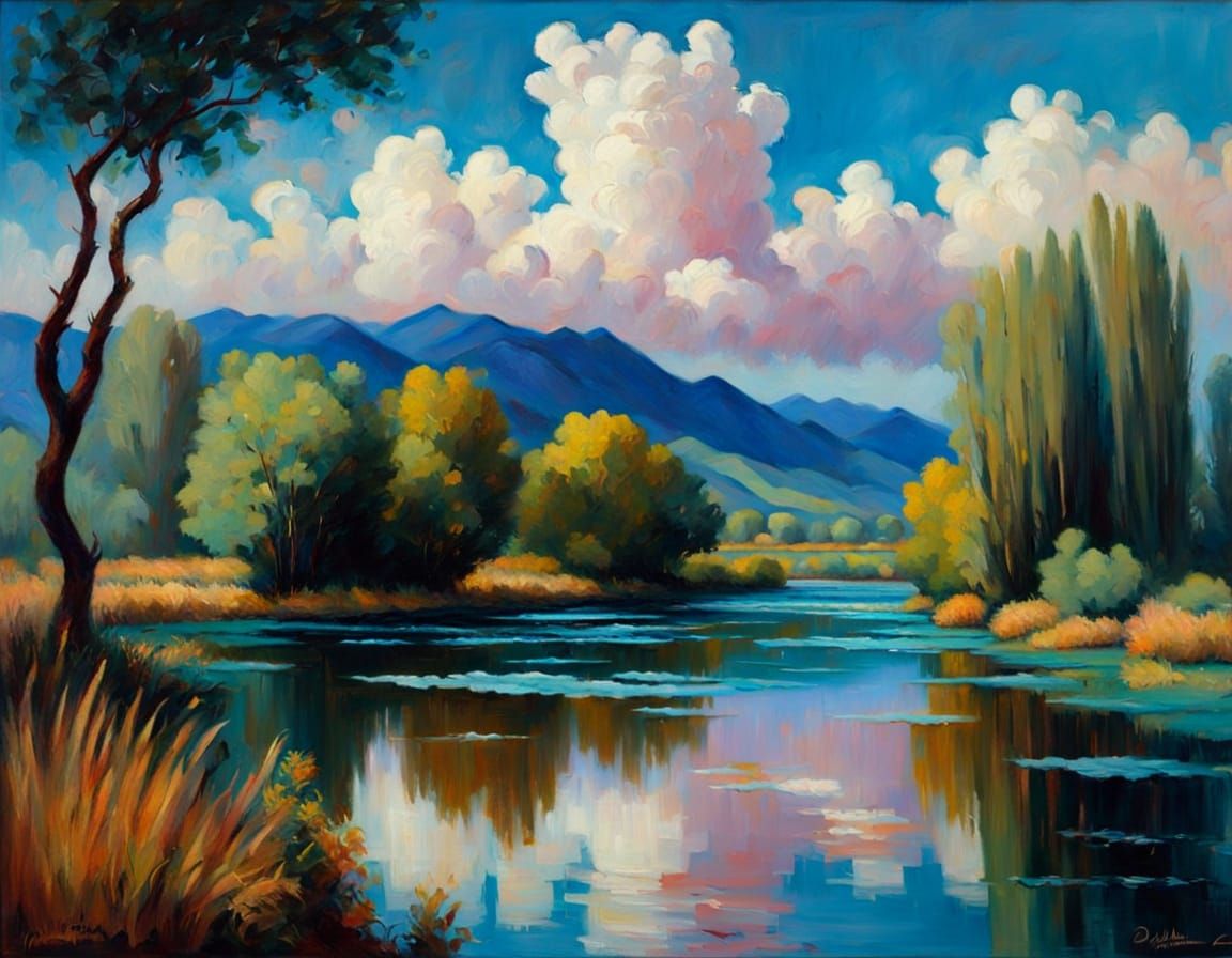 Whimsical Waterway in Impressionist Style