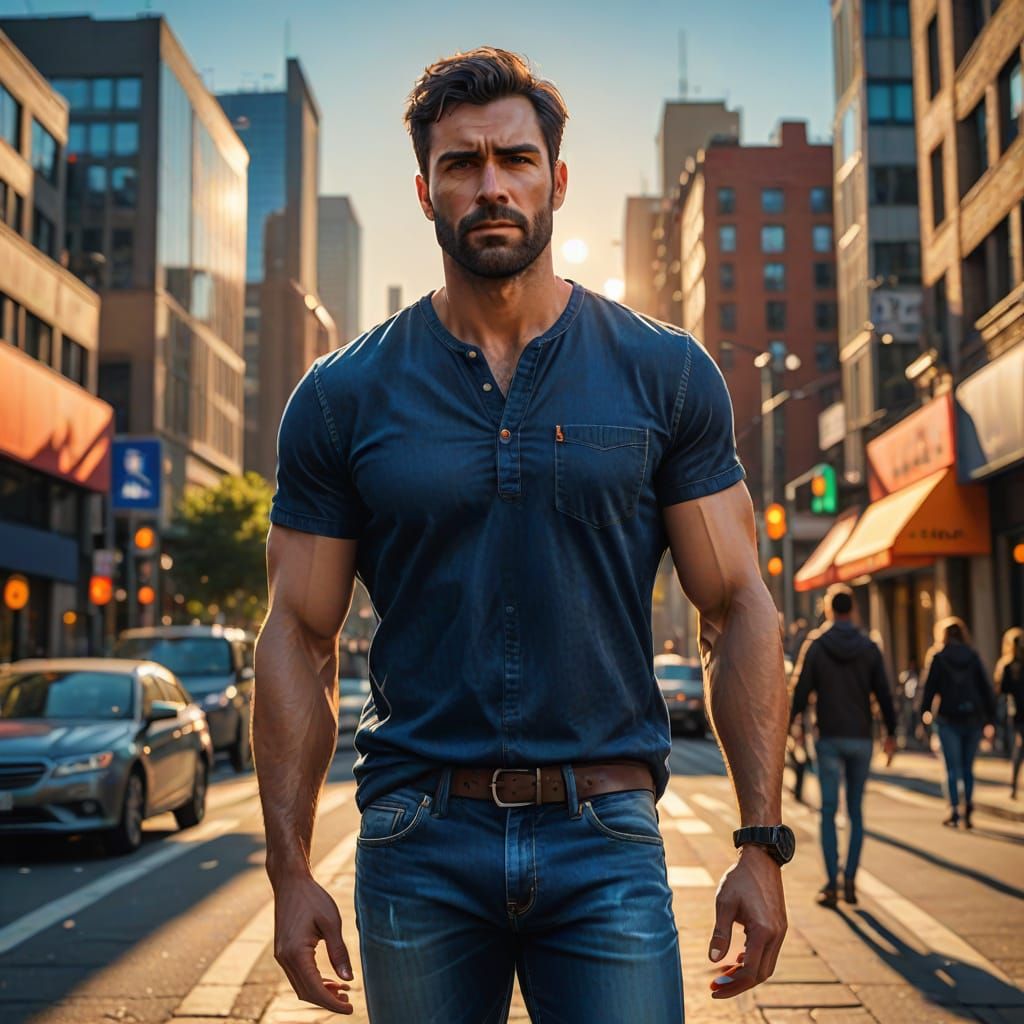 Confident City Gentleman in Hyper-Realistic Digital Art