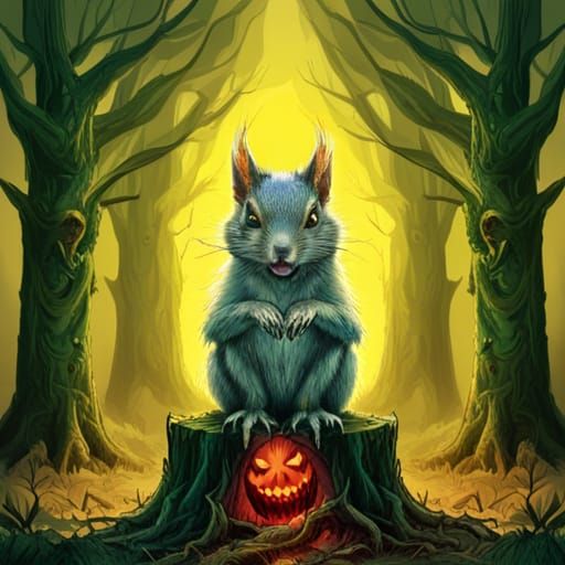 Horror Vampire Squirrel in Gothic Forest