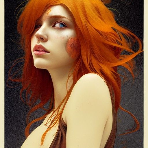 Copper Haired Woman with Yellow Eyes Portrait