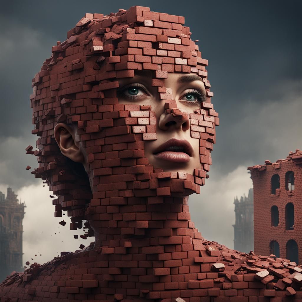 Brick Woman Falling Apart: Detailed Matte Painting