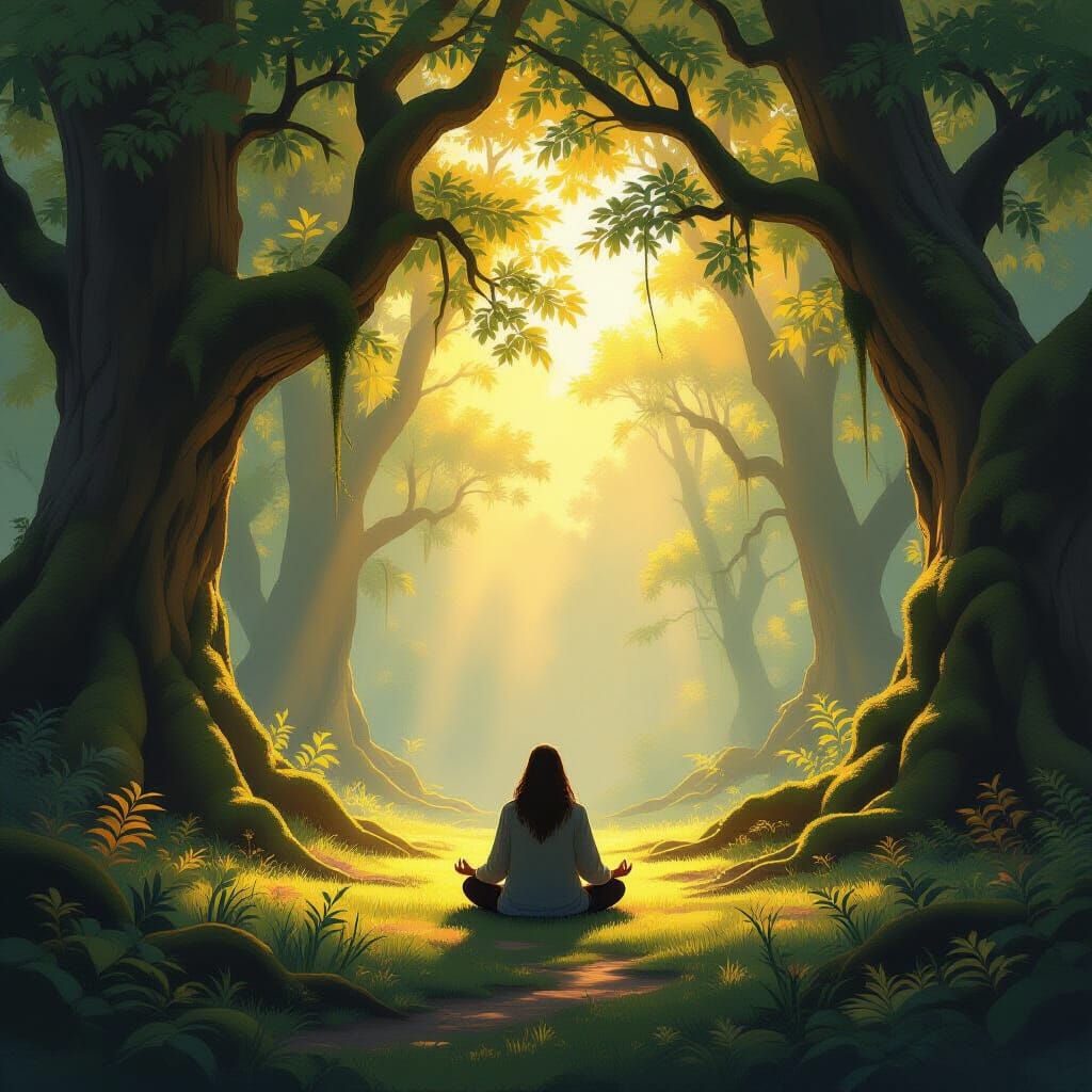 Tranquil Forest Meditation in Golden Hour Light