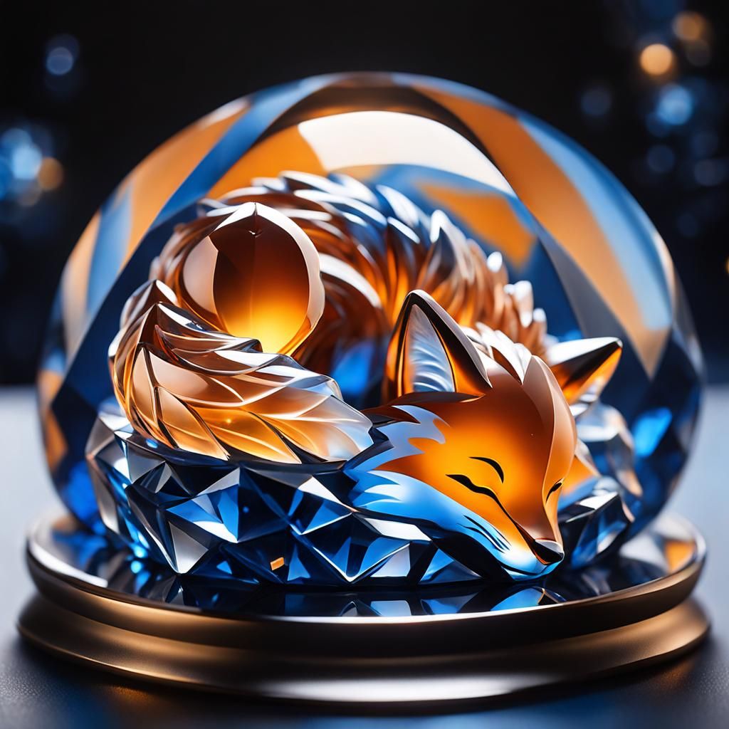 Crystal Firefox Sleeping on Dome Sculpture