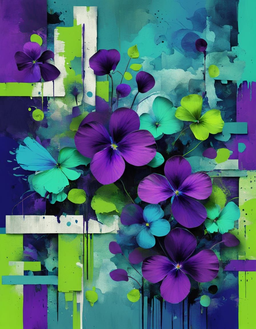 Vibrant Violet Abstract in Distressed Digital Paint