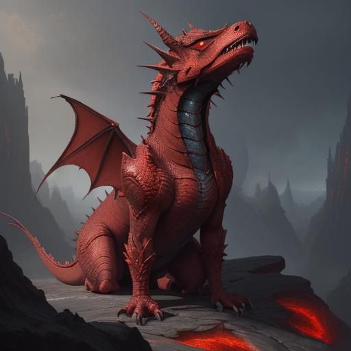 Detailed Red Dragon Fantasy Concept Art