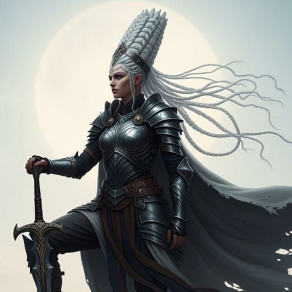 Epic Warrior Woman on Windswept Peak