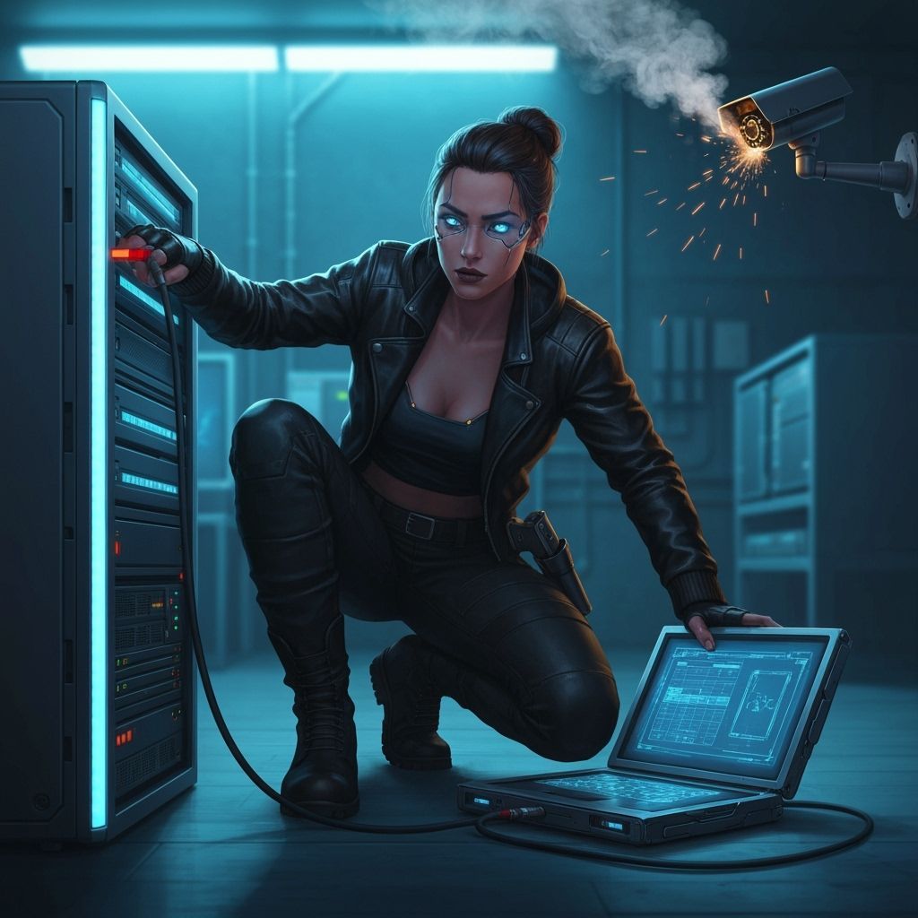 Cyberpunk Hacker Connects to Data Server