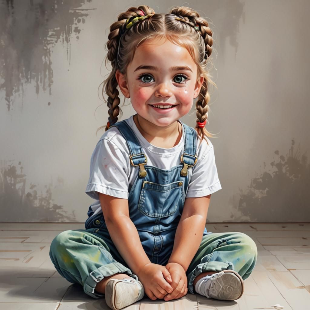 Airbrush Illustration of a Little Girl with Braided Hair