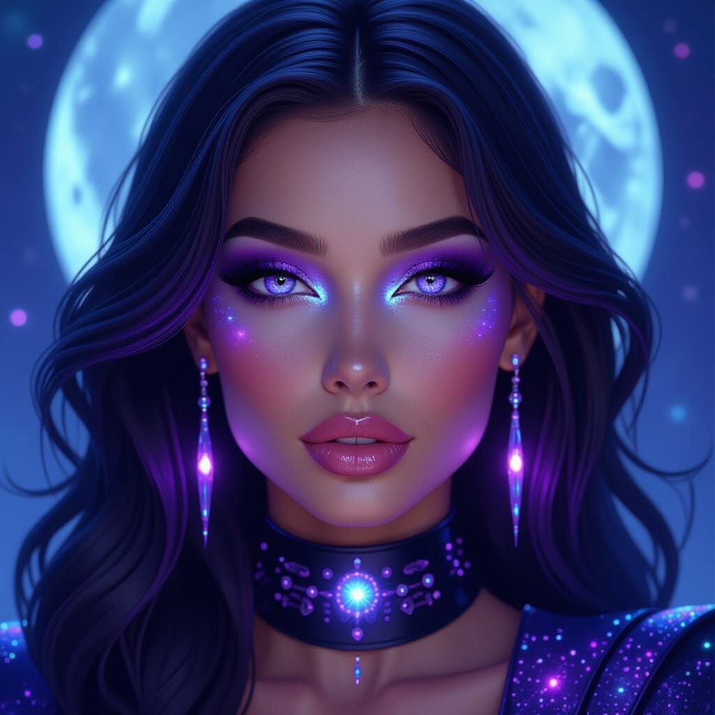 Amethyst Woman in Cosmic Cyberpunk Style