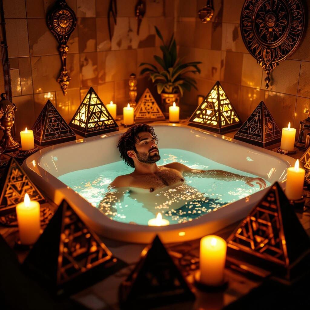 Golden Bathtub Dreamscape with Orgone Pyramids