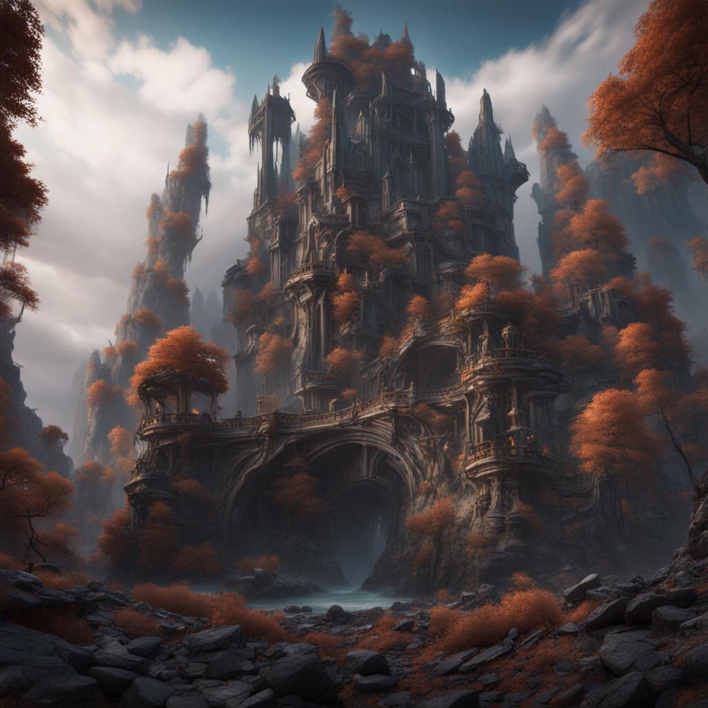 Fantastical Detailed Matte Painting in Deep Color