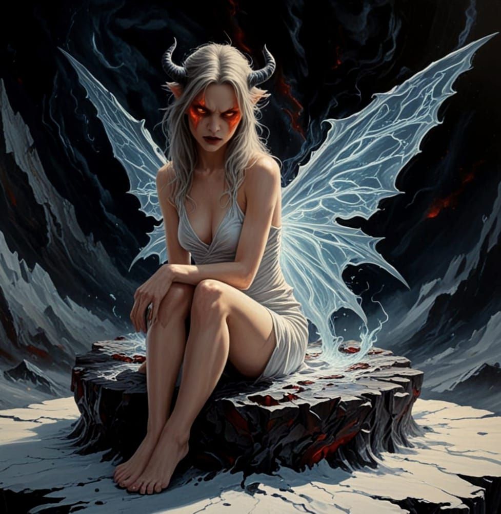 Fearsome Demon of Shadow and Fire in Impasto Style