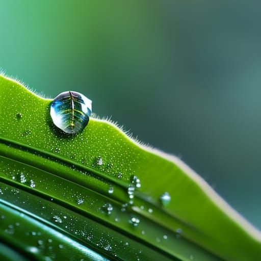Macro Water Drop on Leaf: Digital Matte Painting