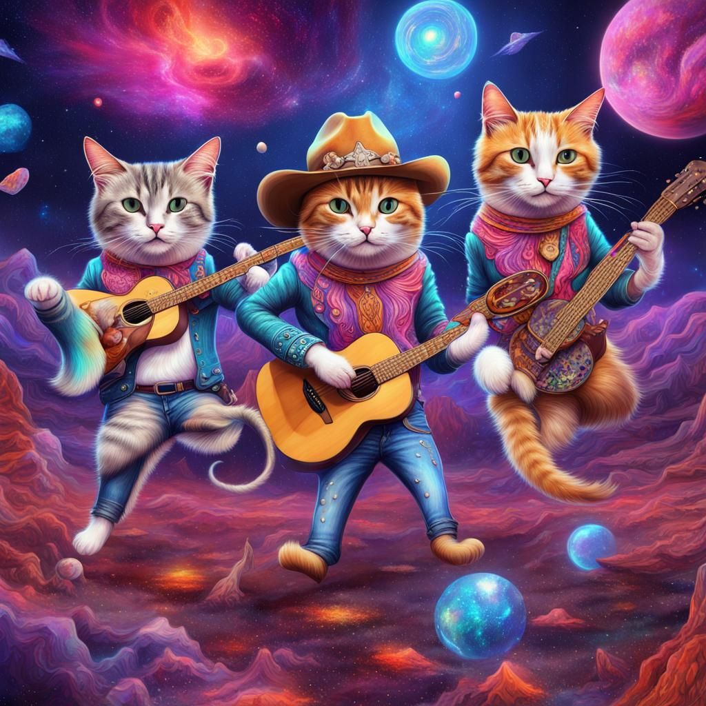 Astral Cowboy Cats Dancing at Party